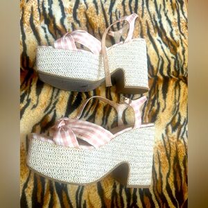 Pink Gingham Platform Barbie wicker Sandals
